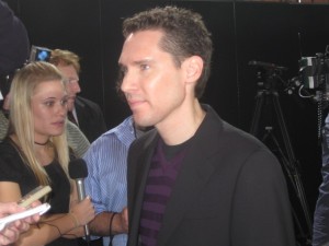 Bryan Singer listening to questions from the press