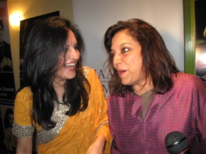 Co-director Loveleen Tandan and acclaimed movie director Mira Nair share a joke at the NY premiere.