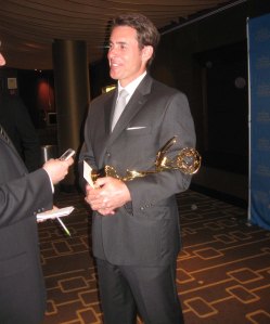 Emmy winning reporter Jeff Verducci speaking to the press backstage