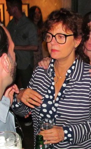 Academy Award winning STUNNING actress Susan Sarandon chatting with party guests 